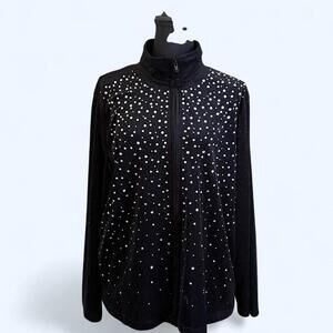 Black velour sparkly jacket with rhinestones and zipper closure Size 2XL